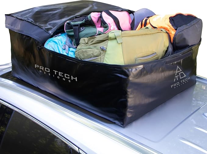 Voyager 15 Cubic Feet Waterproof Rooftop Cargo Roof Bag, No Roof Rack Needed UV-Protected PVC Semi-Coated Mesh, Welded Seams, Water Seal Zipper, 42" L x 34" W x 18" H