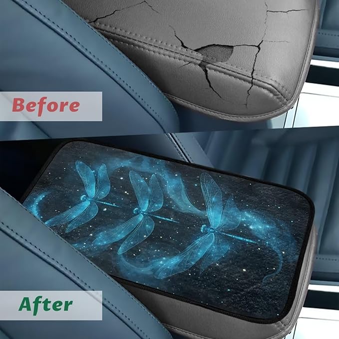 Blue Dragonfly Car Arm Rest Cover Scratch Resistant Center Console Cushion Elastic Flannel Car Arm Rest Cushion for Arm Support Universal Size Seat Arm Rest Cover