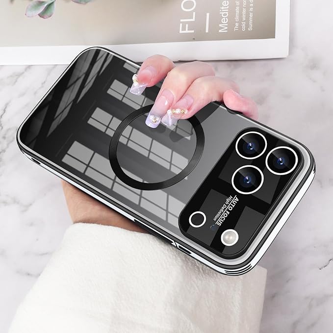 Guppy Compatible with iPhone 17 Pro Magnetic Case, with Full Camera Lens Protector [Compatible with MagSafe] Scratch Resistant Gradient Glass Back Cover Phone Case-Black