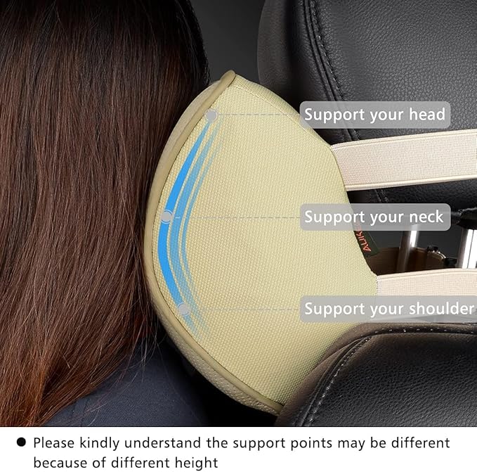 Aukee Car Headrest Pillow Memory Foam Car Neck Pillow Soft Leather Headrest for Driving Home Office Beige (1PC)