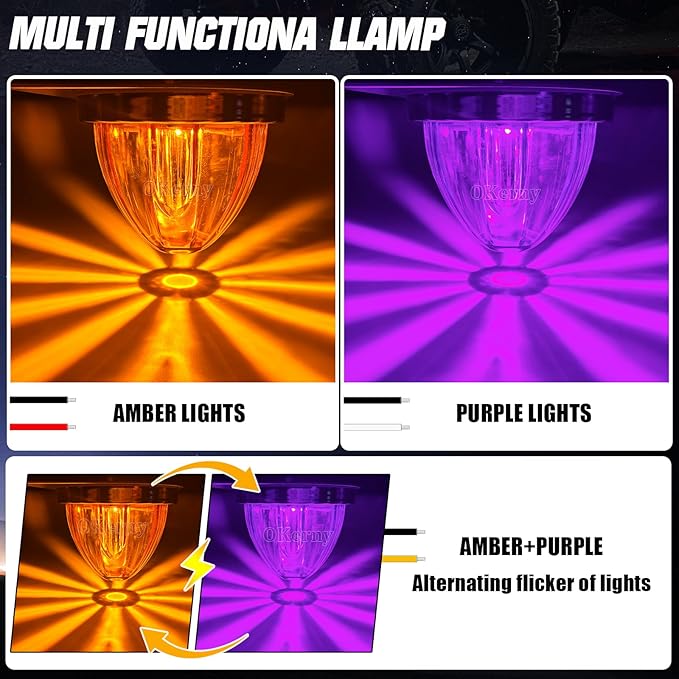 8-Pack Dual Color Watermelon Lights LED Strobe & Steady Cab Roof Clearance Marker Warning Lights Amber Purple Side Marker Lamp with Bezel for Truck Trailer RV Off-Road Vehicle