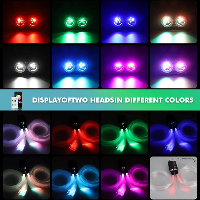 Twinkle Starlight Headliner Kit, Dual-Head 800pcs 0.03in 9.8ft Fiber Optic Light Music Sync Remote Control for Car Home Ceiling Star Lights
