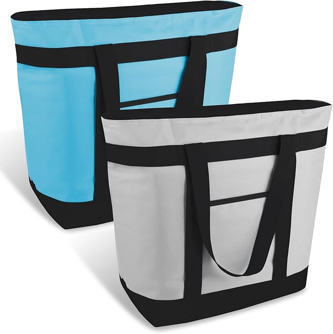 mosago 2PK Reusable Grocery Tote Bags, Insulated Cooler Shopping Bag for Women, Pizza/Food Delivery Bags to Keep Food Hot/Cold for Commercial Food Transport, Cooler Bag for Travel/Picnic, Collapsible