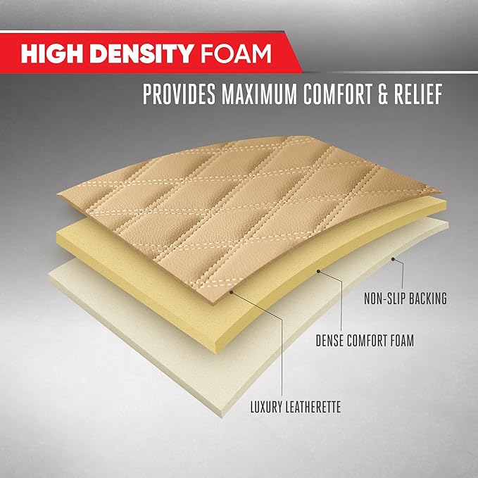 Motor Trend Rear Seat Cushion - Beige Diamond Stitched Faux Leather Rear Seat Cover for Cars, Trucks, SUVs - Padded, Waterproof, Non-Slip Back Seat Cover with Storage Pockets