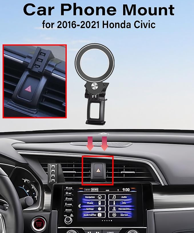 Car Phone Holder for Honda Civic 2016-2021 Accessories Compatible with MagSafe Hands-Free 360 Degree Rotation Adjustable Cell Phone Mount Does Not Affect Air Vent
