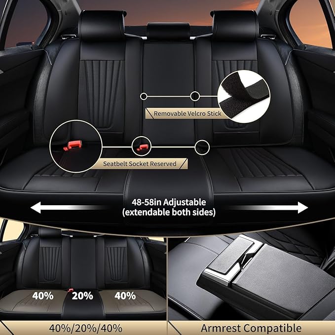 FLORICH Car Seat Covers, Black Leather Car Seat Covers Front Seats, Premium Leatherette Car Seat Cushion for Cars, Automotive Seat Protectors Universal Fit for Most Sedans Cars SUV Trucks