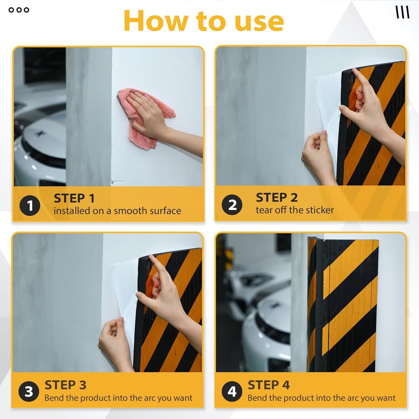 6 Pcs Garage Wall Protector Garage Pole Padding Wall Bumpers Guards Reflective Foam Stoppers for Your Vehicle Parking Corner for Parking Lot, Black Yellow