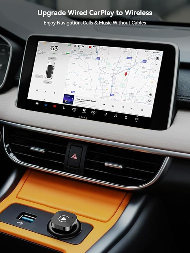 USB-C Wireless CarPlay & Android Auto Adapter, Plug-in Dongle Converts Factory Wired CarPlay/Android Auto to Wireless (Gloss Black, USB-C)