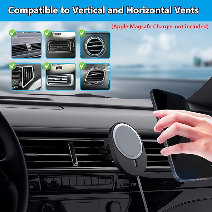 KALAPOP Car Vent Holder for Apple MagSafe Charger Compatible with iPhone 14/14 Plus/14 Pro/14 Pro Max and iPhone 13/12 Series(Charger not Included)