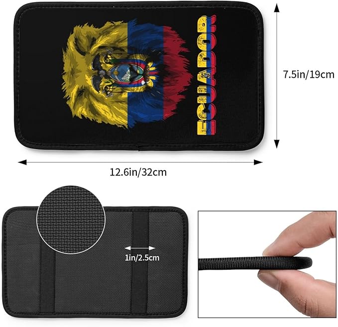 Vintage Ecuador Ecuadoran Flag Lion Head Auto Center Console Armrest Cover Car Handrail Box Cushion Pad Mat Universal Fit Most Vehicle Sedan Truck SUV Soft Comfort Decor Accessories
