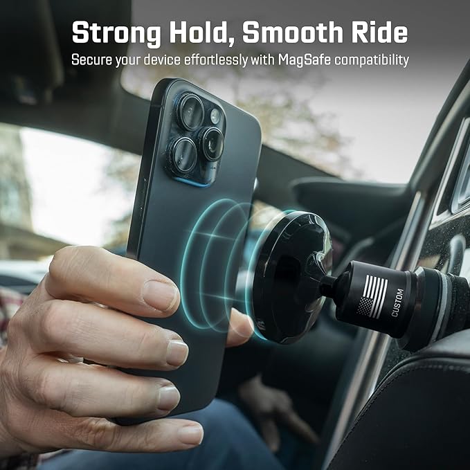 Mob Armor MobNetic Maxx MS - Customized MagSafe Compatible Magnetic Phone Holder for Car, Personalized Phone Mount Made w/Heavy Duty Aluminum Metal, Works w/iPhones & Androids - Black
