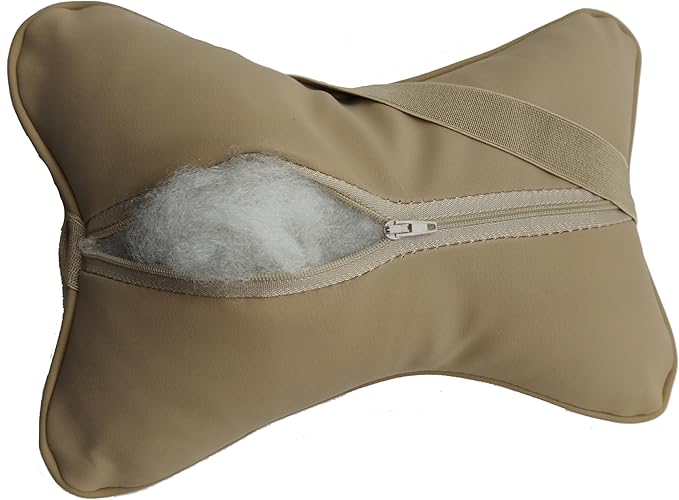 Car Neck Pillows Both Side Pu Leather 2pieces Pack Headrest Fit for Most Cars Filled Fiber Universal Car Pillow (Beige)