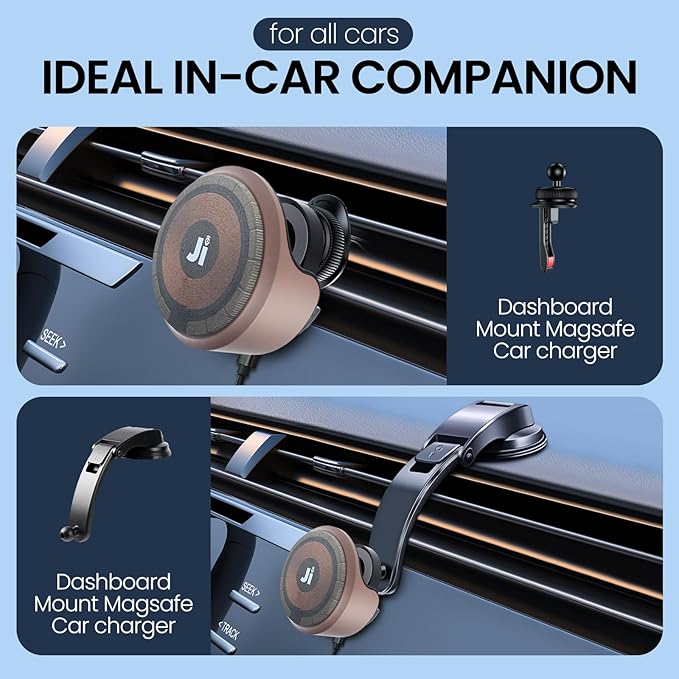 LNCOON Magnetic Car Mount Charger,3-in-1,15W Fast Charging,Strong Magnets,Car Mount Charger for Windshield/Vent/Dash, Compatible with iPhone 17-12 & Magnetic Watch/Headphones,PC&Aluminum Shell