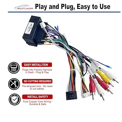 16Pin ISO Aftermarket Radio Harness Adapter Compatible with Chrysler 2015-2018 Dodge 2014-2019 Jeep 2018-2019, 16Pin Android Car Stereo Wiring Harness with SWC Reverse for Ram Cherokee