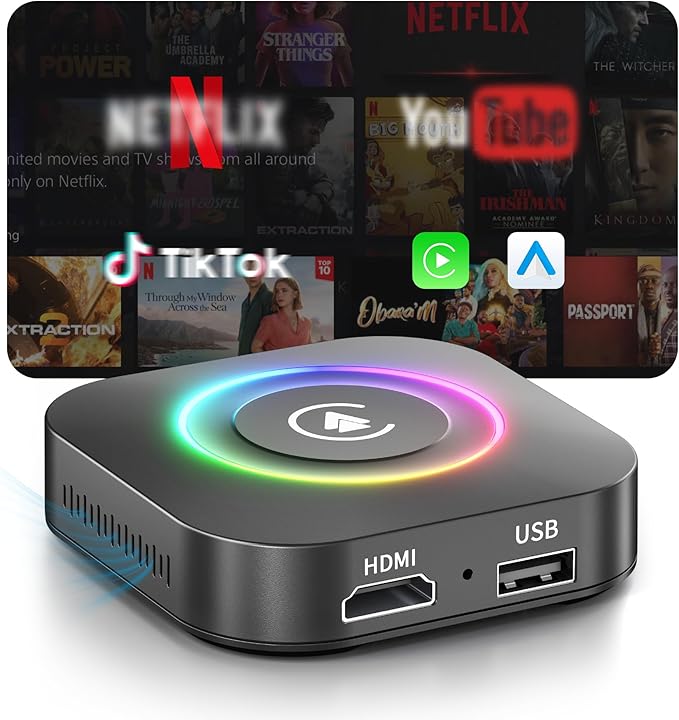 Wireless CarPlay Adapter Magic AI Box, Upgraded CarPlay & Android Auto, Support USB App Install, Screen Mirror, Plug & Play Magic Box for iOS/Android & Cars 2015+