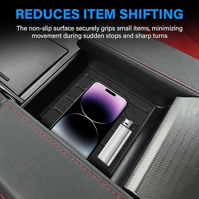 Center Console Tray Liner for Toyota Tundra Accessories 2022-2025 2026 for Sequoia Accessories 2023-2025 2026 Console Organizer Liner Anti-Slip Silicone (1 Piece)