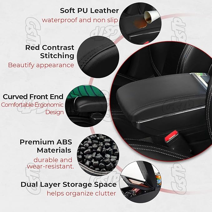 Center Console Armrest Compatible with Mini Cooper Coupe R50 R52 R53 R56 R57 R58 F55 F56 F57 Countryman with 7 USB Port Cup Holder Double Layer Organizer Storage Box (All Black)