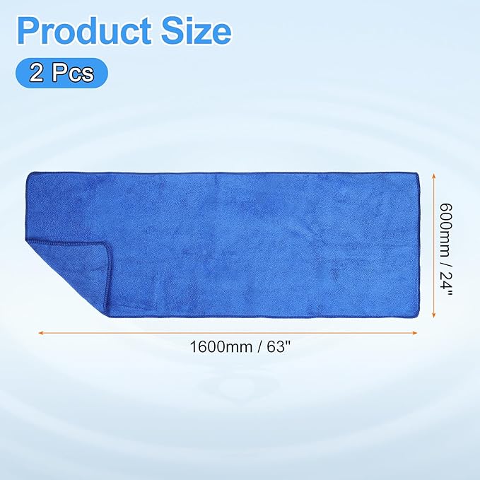 HARFINGTON 2 Pack Microfiber Cleaning Cloth, 63" x 24" Multi-Functional Cleaning Towels Reusable Absorbent Rags for Car Wash Kitchen Household Window Clean, Sapphire Blue
