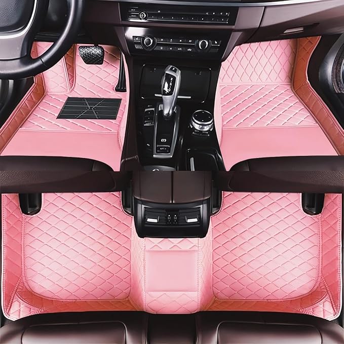 Yaruicar Custom Personalized Floor Mats for Cars Luxury Full Coverage All Car Floor Mats Anti-Slip Leather Car Mat Set Trucks & SUVs Trucks Automotive Floor Mats Liners (Pink)