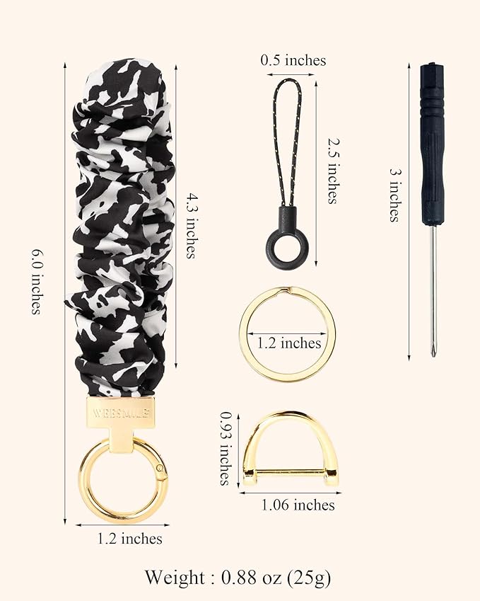 WEESMILE Keychain Wristlet, Stretchy Key Chain for Car Keys with D ring, Cute Scrunchie Wrist Bracelet for Women Men