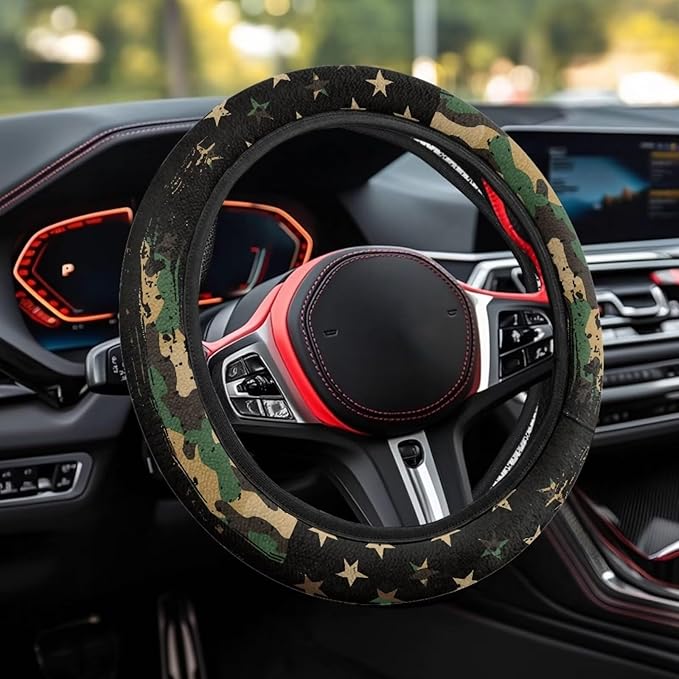 SEANATIVE Car Steering Wheel Protector Cover Army Camo American Flag Automotive Universal Steering Wheel Cover, Car Accessior, Easy to Disassemble