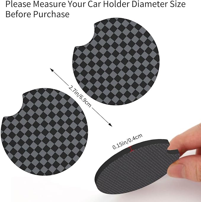 Checkered Steering Wheel Cover Gray - Checkered Black Gray Steering Wheel Cover Anti-Slip Breathable Universal 15 Inch Car with 2 Pcs Car Coasters Suitable Men Women