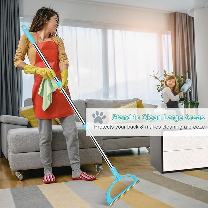 Carpet Rake for Pet Hair Removal, Reusable Pet Hair Removal Tool 56” Adjustable Long Handle Pet Hair Removal Broom, Cat Dog Hair Remover Carpet Brush Scraper for Rugs, Mats, Couch