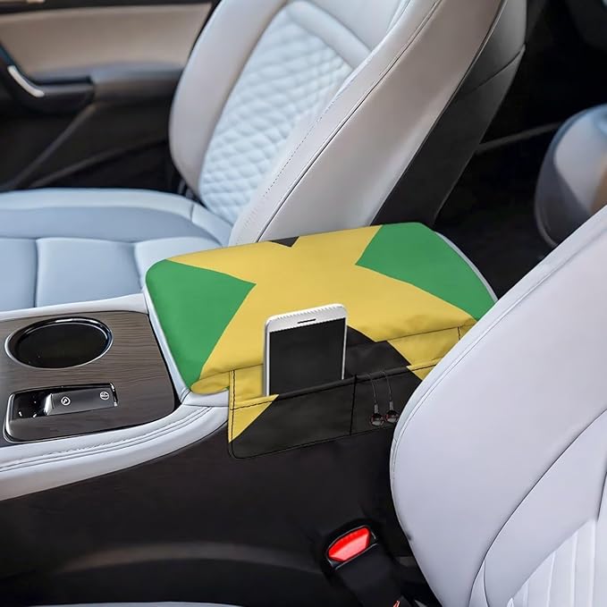 Auto Center Console Pad, Non-Slip Armrest Seat Box Cover, Car Interior Accessories, Jamaican Flag Auto Armrest Cover Protector for Vehicle, SUV, Truck