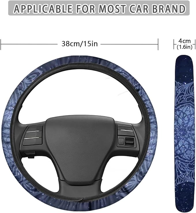 AFPANQZ Mandala Floral Print Car Steering Wheel Cover Sweat Absorption Safe Driving Anti-Slip Durable Steering Wheel Protection No Smell Fashion Machine Washable Universal Purple