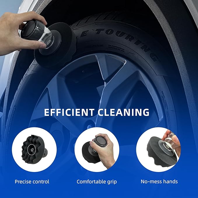 Tire Shine Applicator with 2 Heavier-Duty Detachable Foam Applicator Pads for Car Cleaning and Fine Polishing Reusable Tire Dressing Applicator for Car Truck SUV Motorcycle