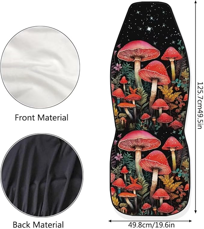 BIGCARJOB Mushroom Car Seat Cover Set for Women, Fantastic Print Auto Front Seat Protector Set of 2 Pcs, Vehicle Bucket Seat Pad, Car Accessories Gifts, Fit Most Vehicle, Cars, Sedan
