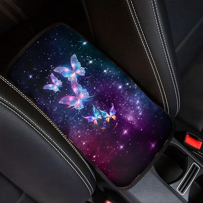 JoyLamoria Galaxy Butterfly Auto Center Console Pad Cover Car Armrest Cushion Soft Handrail Box Protector Universal Fit