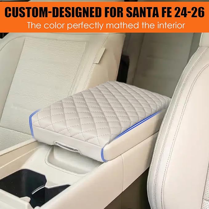Center Console Cover for Santa Fe 2024 2025 2026 - Soft Armrest Pad Cover Protector Middle Console Cover for Hyundai Santa Fe 2024 2025 2026 Interior Accessories (Gray)