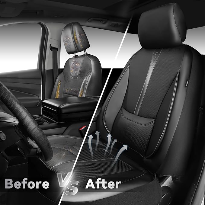 CAR PASS Nappa Leather Seat Covers Front, 3D Foam Support Water Resistant Faux PU Gray Leather Car Seat Covers 2 Pcs, Comfort & Universal Fit for Cars SUV Truck Most Vehicles (Black and Gray)