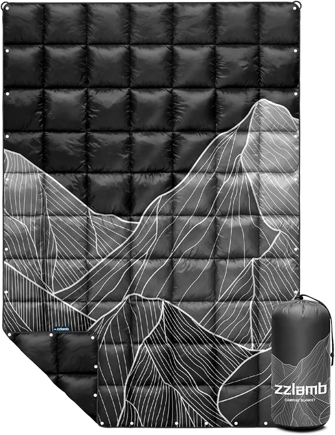 zzlamb Camping Blanket for Cold Weather,Outdoor Puffy Blanket Portable Down Alternative,Windproof Warm Cloak with Snaps,Cozy Quilt Backpacking Picnic RV Travel Plane Car Hammock Beach Climbing