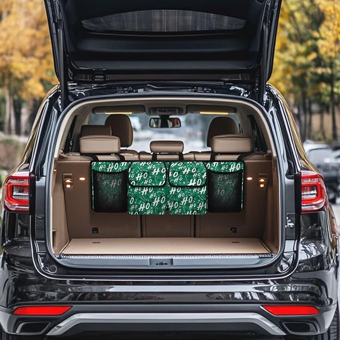 Green Christmas Car Trunk Organizer Bag Car Back Seat Storage Bag with 4 Pockets Automotive Interior Accessories for SUV MPV Sedans Pickup Jeep Trucks