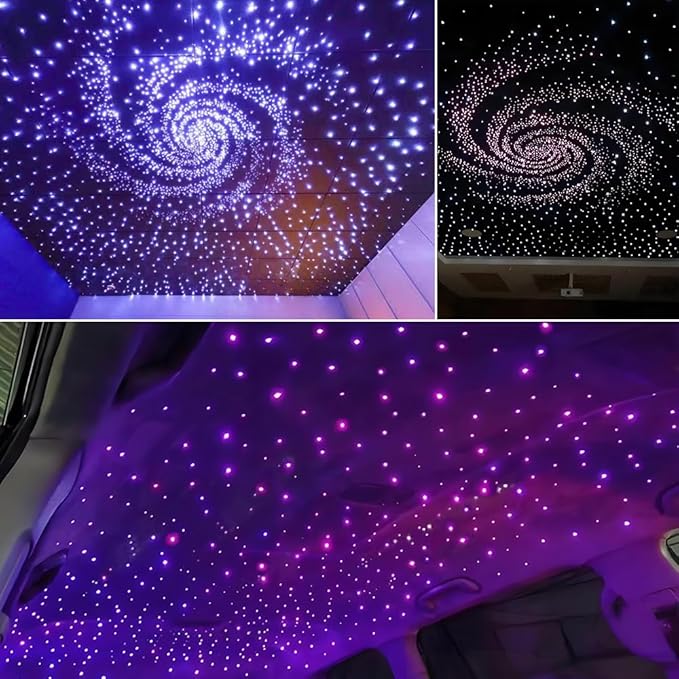 AKEPO 32W RGBW APP+Twinkle+Music Control Fiber Optic Lights Kit Star Ceiling Sky Light, 400pcs of Mixed Φ (0.75+1+1.5+2mm) 13.1ft/4m Optical Fiber Cable and Crystals for Car & Media Movie Room Decor