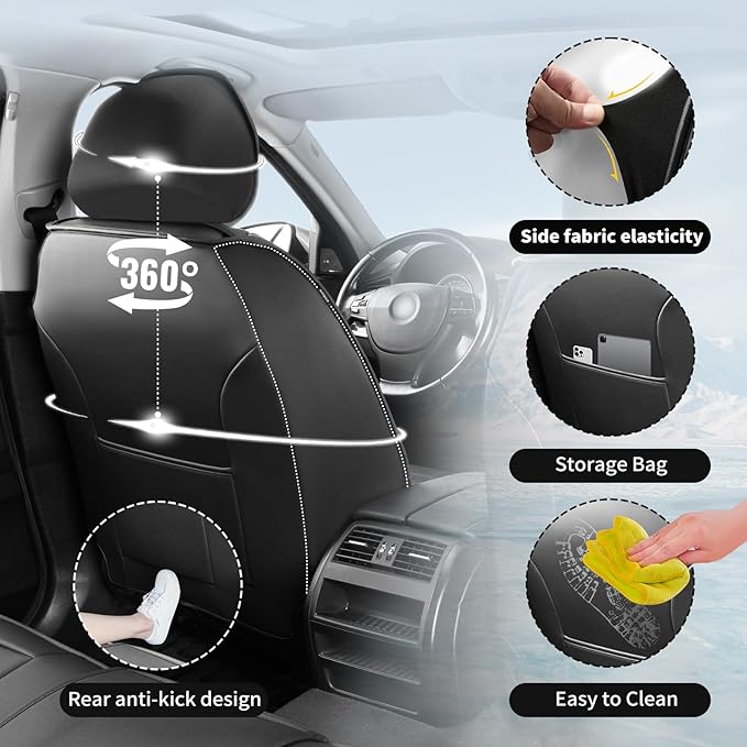 Fit Tucson Car Seat Covers Compatible with Hyundai Tucson 2010-2026, Premium Leather Breathable, Wear Resistant, Airbag Compatible, All-Weather Protection & Full Coverage, Full Set All Black