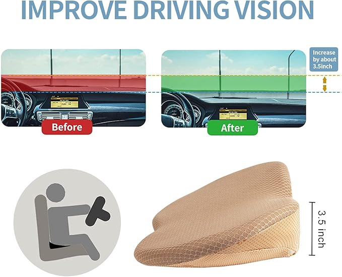 Car Seat Cushion, Memory Foam Seat Pad for Sciatica and Lower Back Pain Relief, Seat Cushion for Car Seat Driver (Beige)