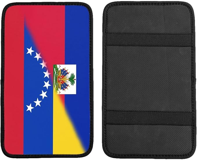 Venezuela Venezuelan Haiti Haitian Flag Auto Center Console Armrest Cover Car Handrail Box Cushion Pad Mat Universal Fit Most Vehicle Sedan Truck SUV Soft Comfort Decor Accessories