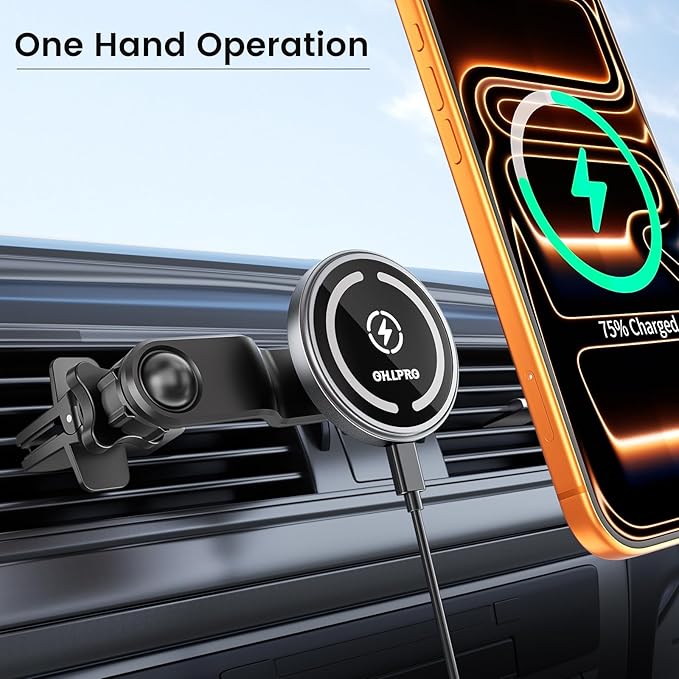 OHLPRO for MagSafe Car Mount Charger iPhone Wireless Car Charger, Stick on Dashboard Magnetic Phone Holder Mount for iPhone 17 Pro Max 16 15 14 Series, 15W Fast Charging, Aluminum Shell