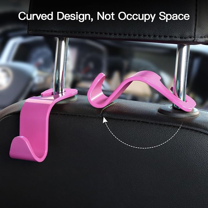 Soleebee 4 Pack Car Headrest Hooks - Universal Auto Hooks, Back Seat Hangers, Storage Organizer (Hot Pink)