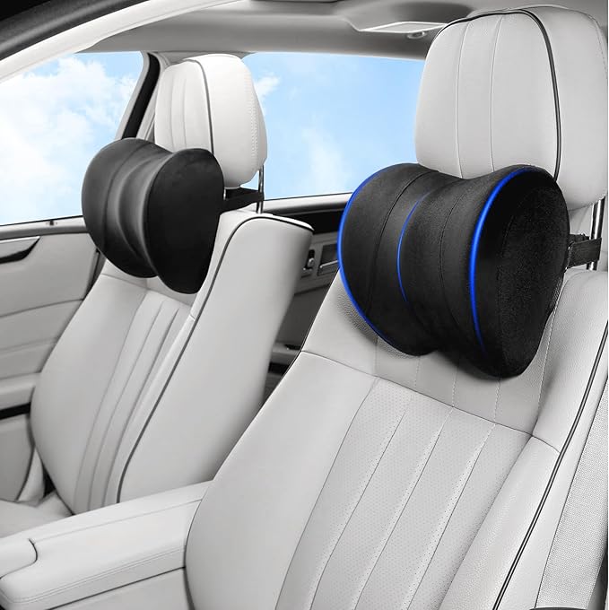 Car Neck Pillow Adjustable Up and Down Style 2 Pack,Car Headrest Pillow for Neck Support Relieves Driving Fatigue, Soft Memory Form and Ergonomic Design Fits Most Heights and Car Seats (Black)