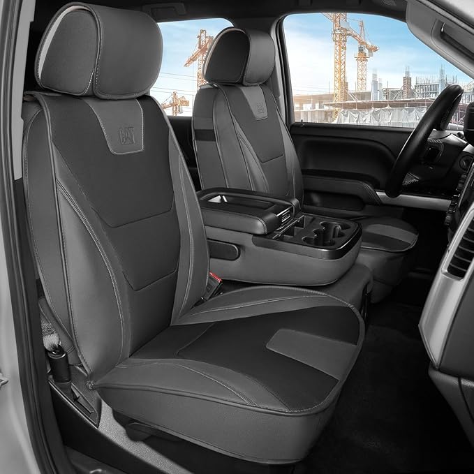 Cat® Edge Deluxe Car Seat Covers for Front Seats - Premium Two-Tone Faux Leather Seat Covers for Cars with Universal Fit, Rugged Automotive Seat Covers for Trucks, Interior Seat Covers for SUV