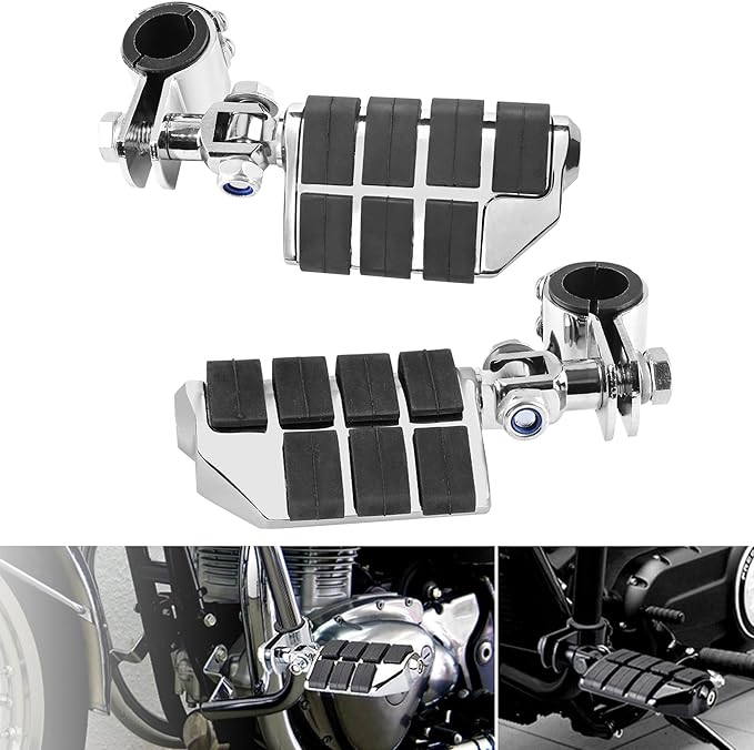 Motorcycle Clamp-on Highway Pegs Universal Adjustable Engine Guard Foot Rests w/Mount Clamp Kit For Most Motorcycle Models with 25mm 32mm 34mm Crash Bar Tube Accessories(Chrome Style)