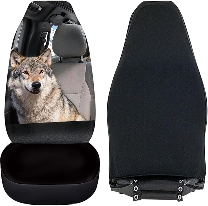 Wolf Car Front Seat Covers Anti-Slip Car Seat Covers for Front Seats Elastic Polyester Cool Auto Interior Accessories 2 Pcs Set Universal Fit for Most Cars,Sedans & SUVs