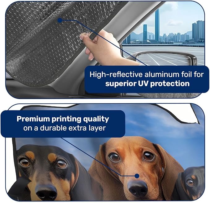 GENANY Cute Dachshund Dog Group Funny Windshield Sun Shade for Car SUV Truck (55x30 Inches), Sun Shade for Front Windows, Protector Blocks UV, Spring Car Decor