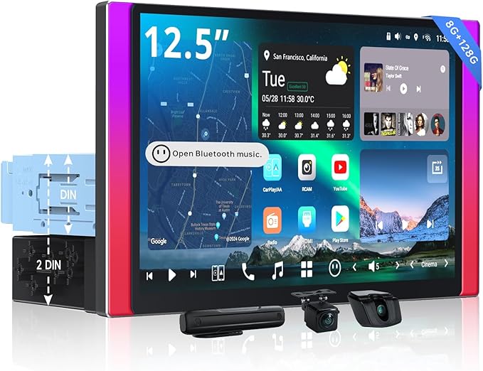 ATOTOZONE X10 12.5" QLED Floating Display Android Car Stereo, Single/Double-DIN, Dual-Cam DVR, AI Vision, Re-Mote LiveView, 7.1.2 Audio, 4V RCA, HDMI in, ADS Protocol, 8G+128G, 4G LTE, Parking Guard