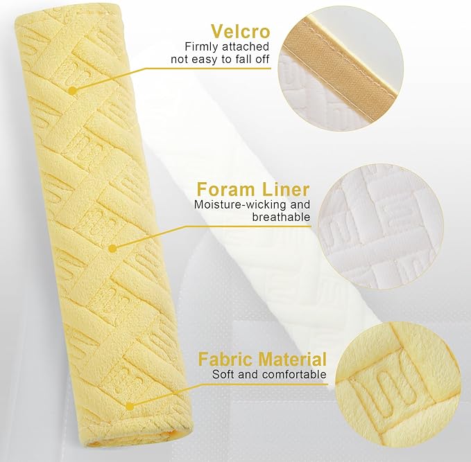 JUSTTOP 2-Pack Universal Car Shoulder Strap Pads Cover for A More Comfortable Driving, Shoulder Strap Covers Harness Pad for Car Interior Accessories(Yellow)