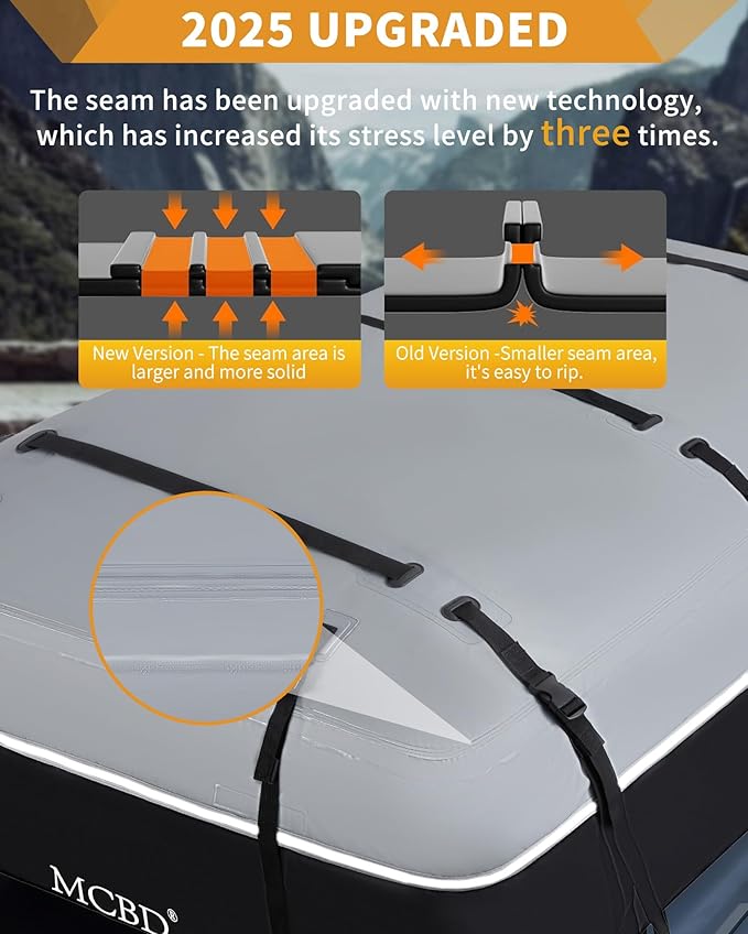 MCBD Rooftop Cargo Carrier Bag for Car, 40 Cubic Feet Large Waterproof Soft-Shell Roof Bag for All Vehicles SUV with/Without Roof Rack, Universal Car Top Luggage Storage Bag